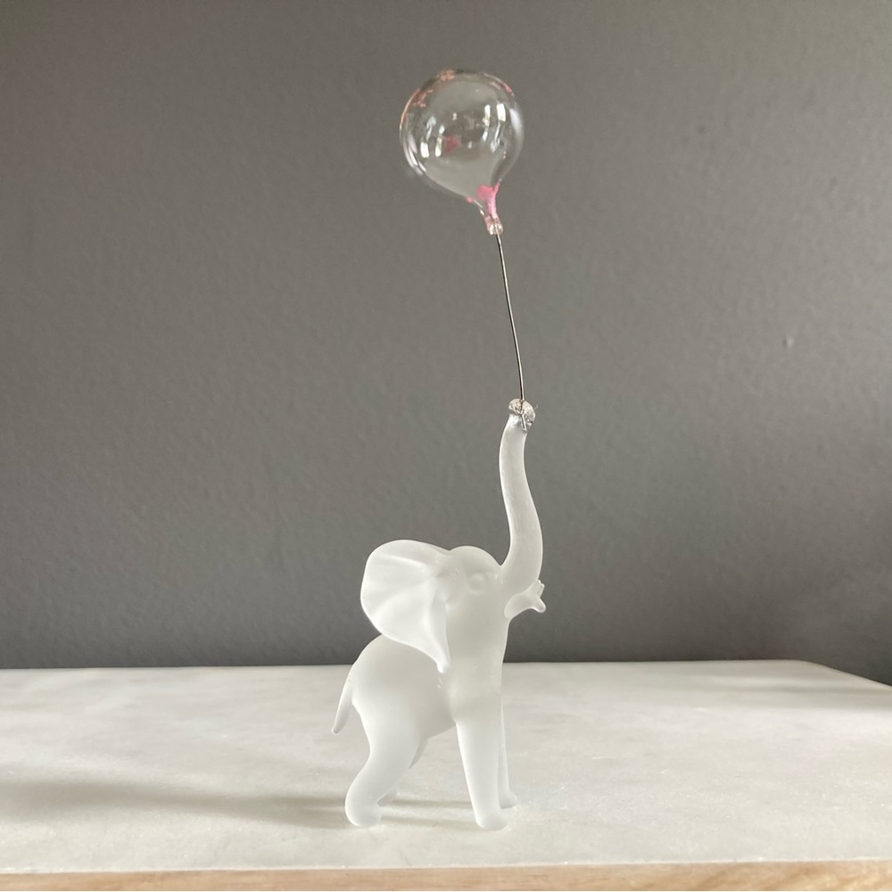 Frosted Glass Elephant Holding A Glass Balloon